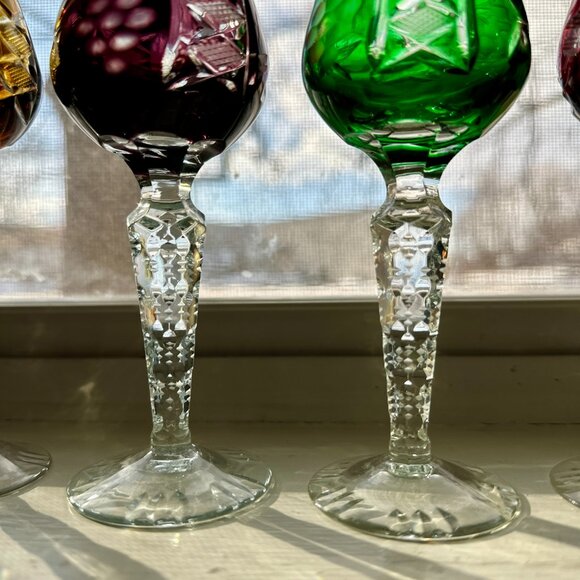 Set of 6 AJKA bohemian crystal cut to clear cordial small wine glasses NEW - Picture 3 of 10